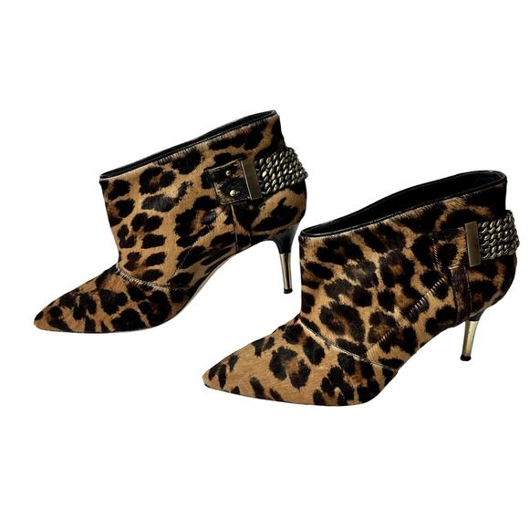 Brian Atwood Boots Womens 7.5M Leopard Print Calf Hair Pointed Toe Kitten Heel - Picture 2 of 13